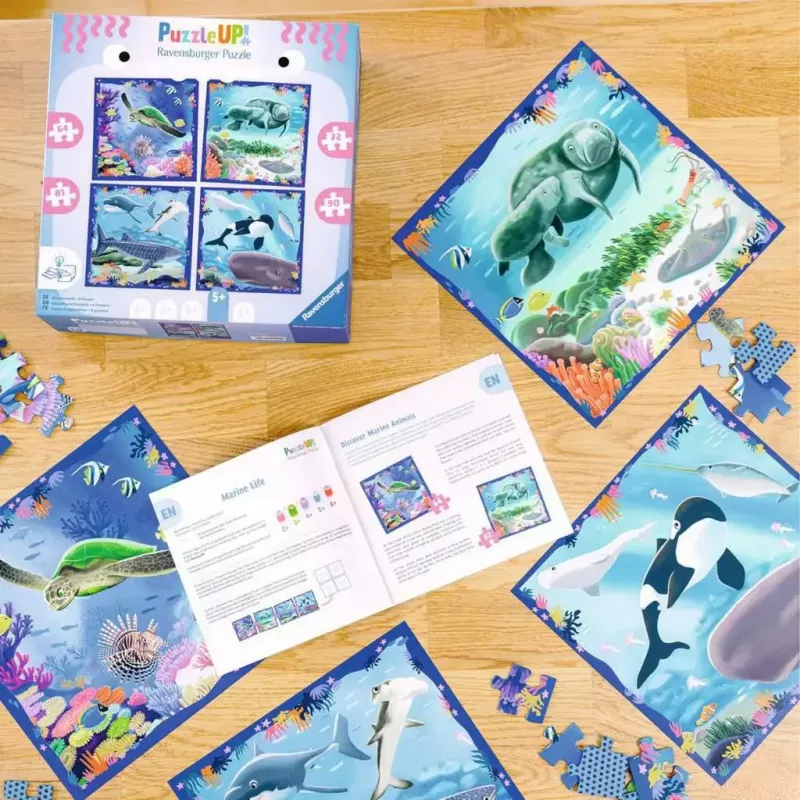 Puzzle Ravensburger UP! Criaturas marinhas — conjunto com 64, 72, 81, 90 peças