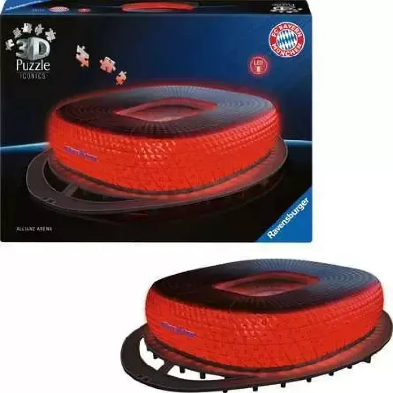 Puzzle 3D Ravensburger Iconics Allianz Arena com luz, 216 peças