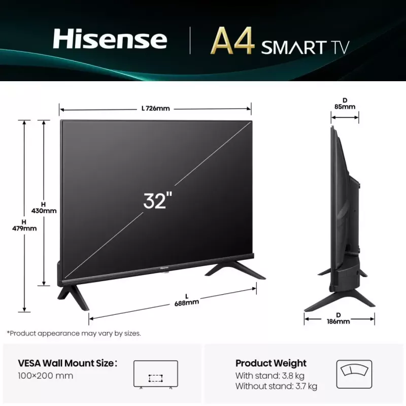 Hisense 32E4QT 81,3 cm (32 polegadas) Smart TV HD Wi-Fi preto