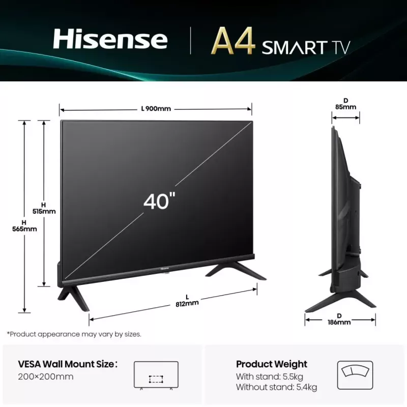 Hisense 40E4QT 101,6 cm (40 polegadas) Smart TV Full HD Wi-Fi preto