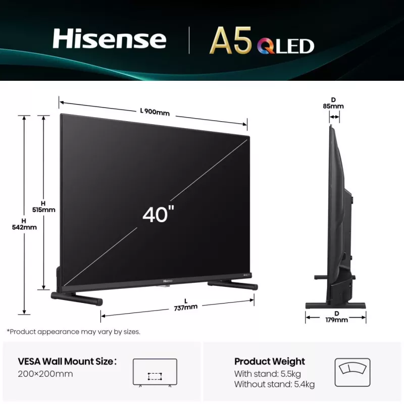 Hisense 40A5Q 101,6 cm (40 polegadas) Smart TV Full HD Wi-Fi preto