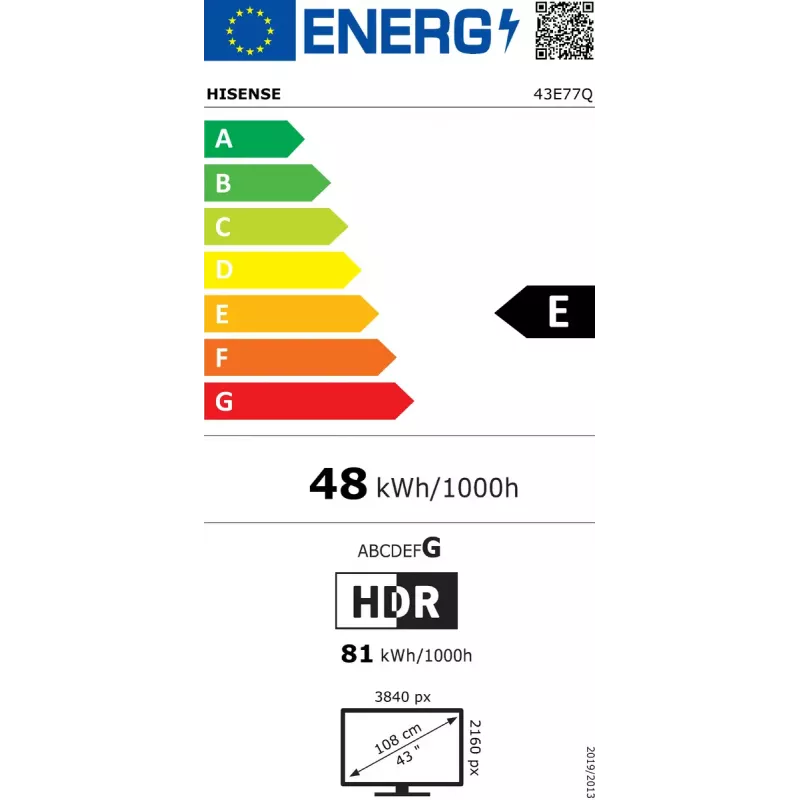 Hisense 43E77Q 109,2 cm (43") QLED 4K Ultra HD Smart TV, VIDAA, Dolby Vision, Wi-Fi, triplo sintonizador, preto