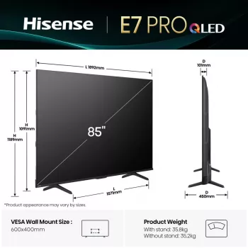 Hisense 85E77Q PRO 2,16 m (85 polegadas) Smart TV 4K Ultra HD Wi-Fi preto