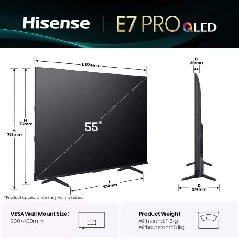 Hisense 55E77Q PRO 139,7 cm (55 polegadas) Smart TV 4K Ultra HD Wi-Fi preto