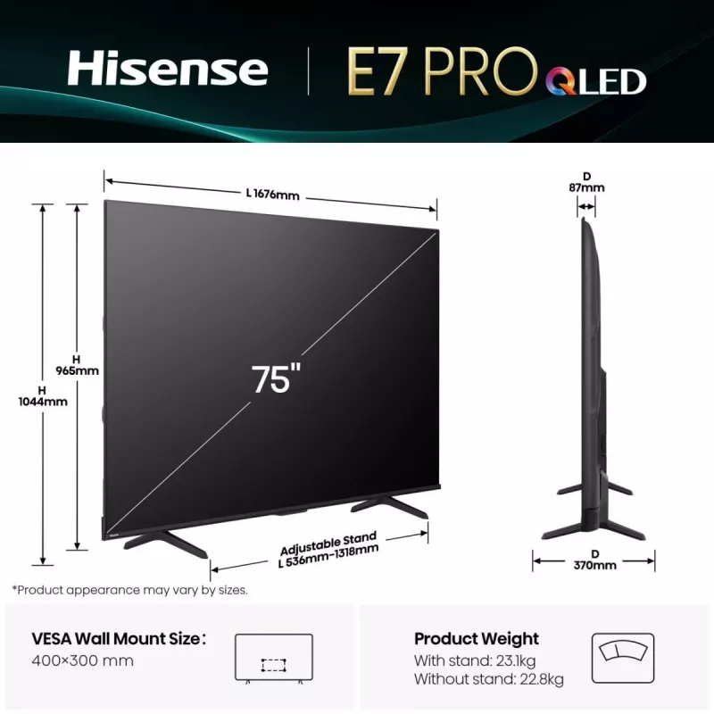 Hisense 75E77Q PRO 190,5 cm (75 polegadas) Smart TV 4K Ultra HD Wi-Fi preto