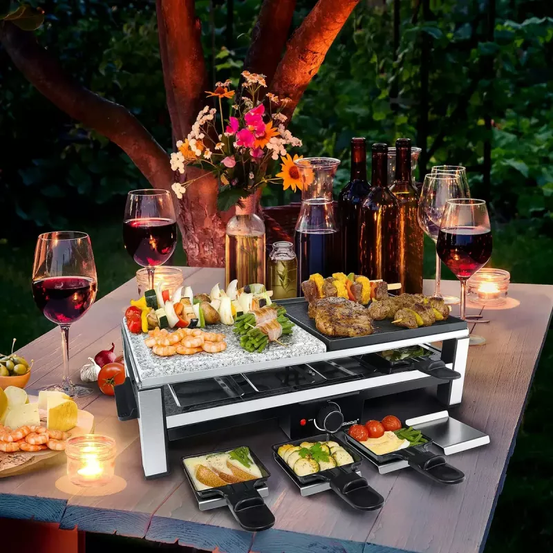 Steba RC 108 Grelhador Multi-Raclette, 2000 W, 8 panelas, aço inoxidável/preto