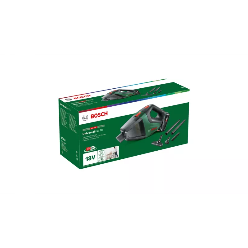 Aspirador de pó com bateria Bosch Universal Vac 18 2-in-1, seco, sem saco, preto, verde, 2,5 Ah