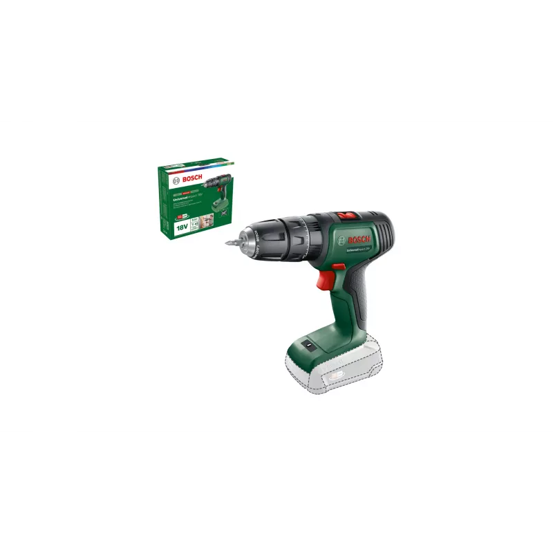 Bosch UniversalImpact 18V 06039D4100 berbequim-aparafusadora de percussão a bateria, 1450 rpm, mandril de aperto rápido, sem bateria e carregador, verde/preto