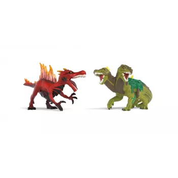 Conjunto de figuras Schleich Eldrador Creatures Dinossauro de fogo vs. lagarto da selva, modelo 70834
