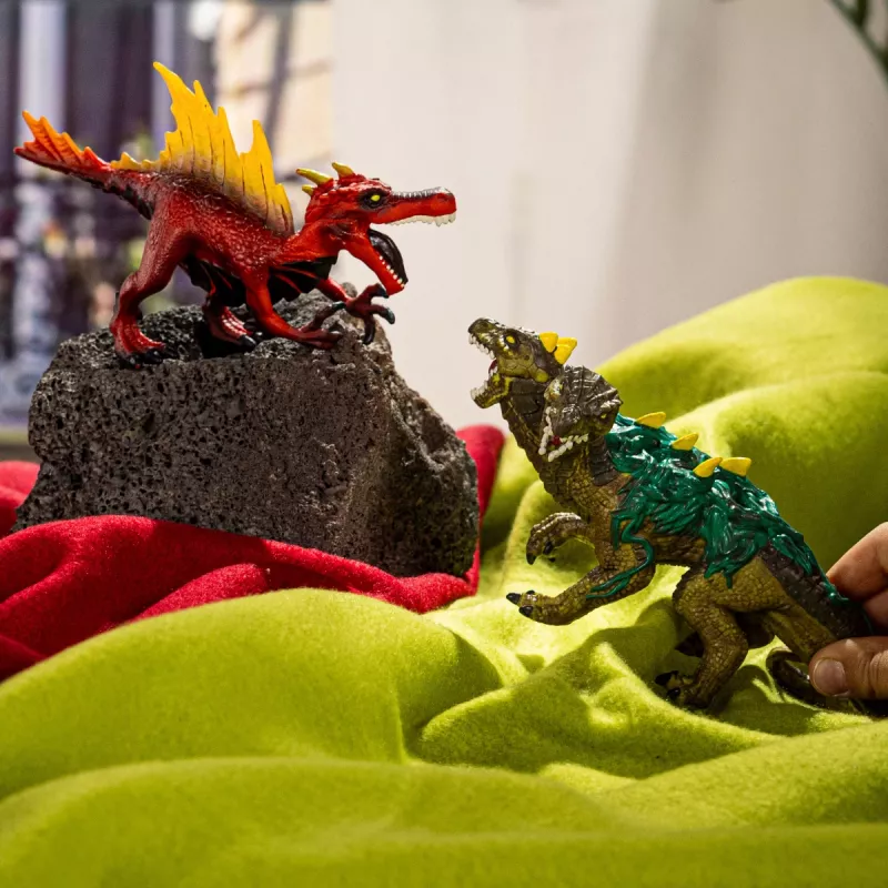 Conjunto de figuras Schleich Eldrador Creatures Dinossauro de fogo vs. lagarto da selva, modelo 70834