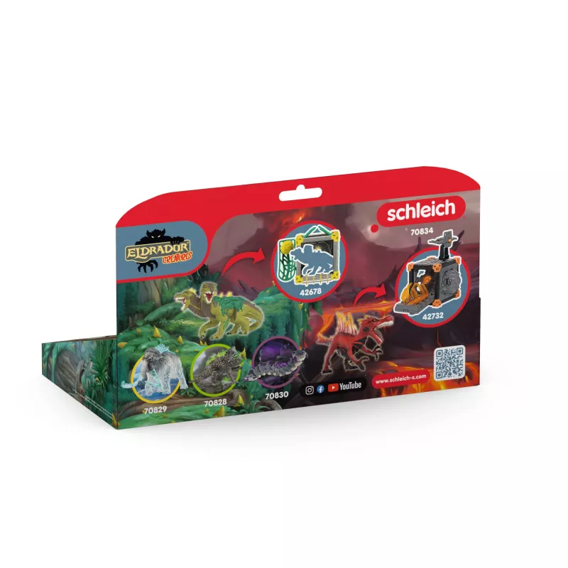 Conjunto de figuras Schleich Eldrador Creatures Dinossauro de fogo vs. lagarto da selva, modelo 70834