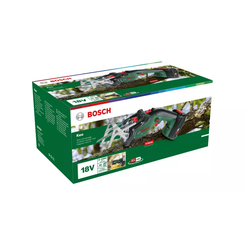 Serra de poda a bateria Bosch Keo 18V, 2,0 Ah, verde/preto
