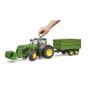 Trator BRUDER John Deere 7R 350 com carregador frontal e atrelado tandem, plástico, a partir dos 3 anos