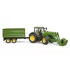 Trator BRUDER John Deere 7R 350 com carregador frontal e atrelado tandem, plástico, a partir dos 3 anos
