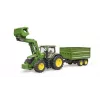 Trator BRUDER John Deere 7R 350 com carregador frontal e atrelado tandem, plástico, a partir dos 3 anos