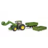Trator BRUDER John Deere 7R 350 com carregador frontal e atrelado tandem, plástico, a partir dos 3 anos