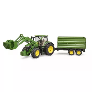 Trator BRUDER John Deere 7R 350 com carregador frontal e atrelado tandem, plástico, a partir dos 3 anos