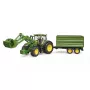 Trator BRUDER John Deere 7R 350 com carregador frontal e atrelado tandem, plástico, a partir dos 3 anos