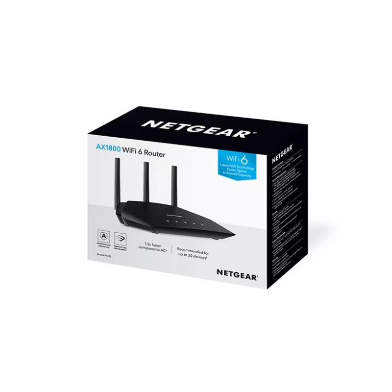 Router NETGEAR Nighthawk 4-Stream AX1800 WiFi 6 (RAX10) router sem fios Gigabit Ethernet dual-band (2,4 GHz / 5 GHz) preto