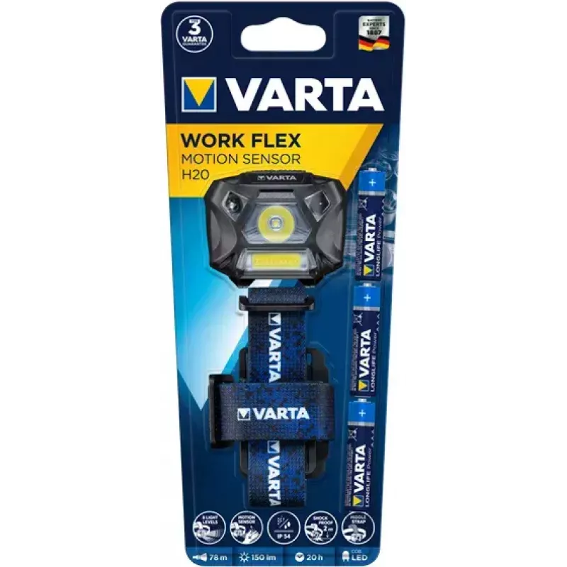 Lanterna de cabeça Varta WORK FLEX MOTION SENSOR H20 preto azul LED 150 lm 20 h
