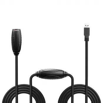 Extensão ativa USB 3.0 Lindy 10m, 10 m, USB A, USB A, USB 3.2 Gen 1 (3.1 Gen 1), 5 Gbit/s, preto