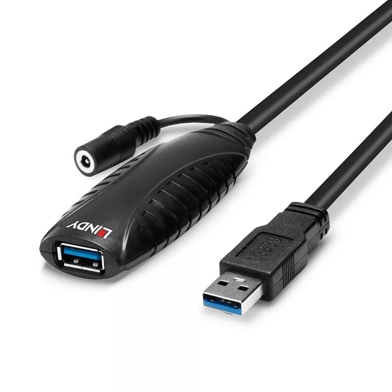 Lindy 43156 cabo de extensão ativo USB 3.0, USB-A macho para USB-A fêmea, 10 m, USB 3.2 Gen 1, 5 Gbit/s, preto