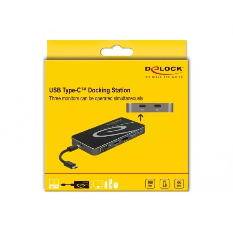 Docking station DeLOCK USB Type-C 3.2 4K HDMI DP 1080p VGA USB Hub PD 3.0