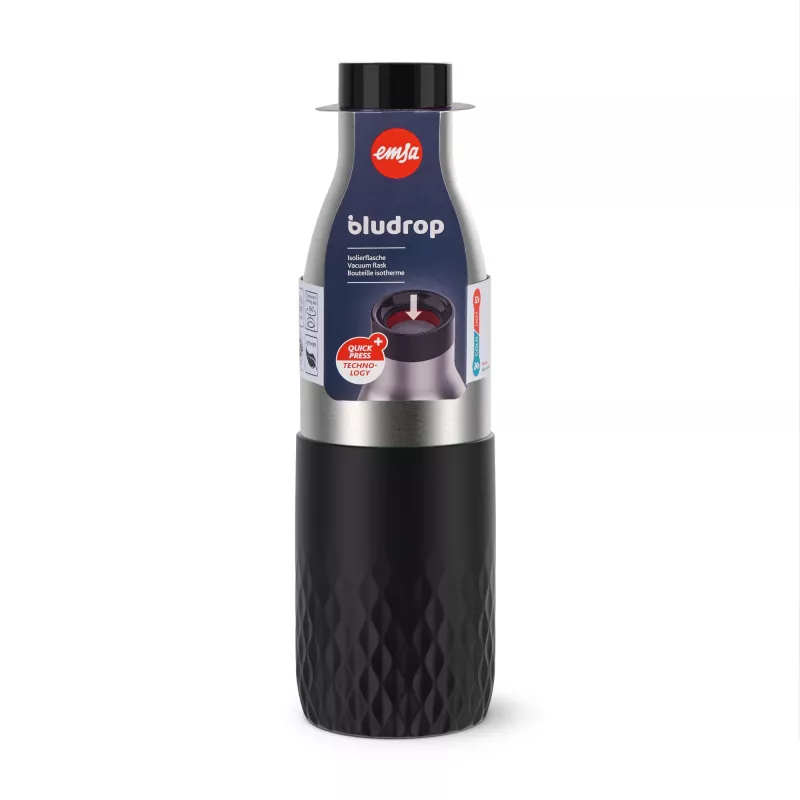 EMSA Bludrop Sleeve N3111100 garrafa de água uso diário 700 ml aço inoxidável preto, aço inoxidável