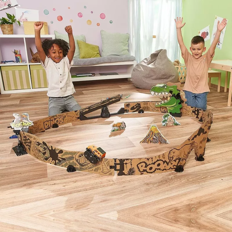 Conjunto de pista de corrida de brinquedo VTech Car-Board Racers Dino Adventure, pista