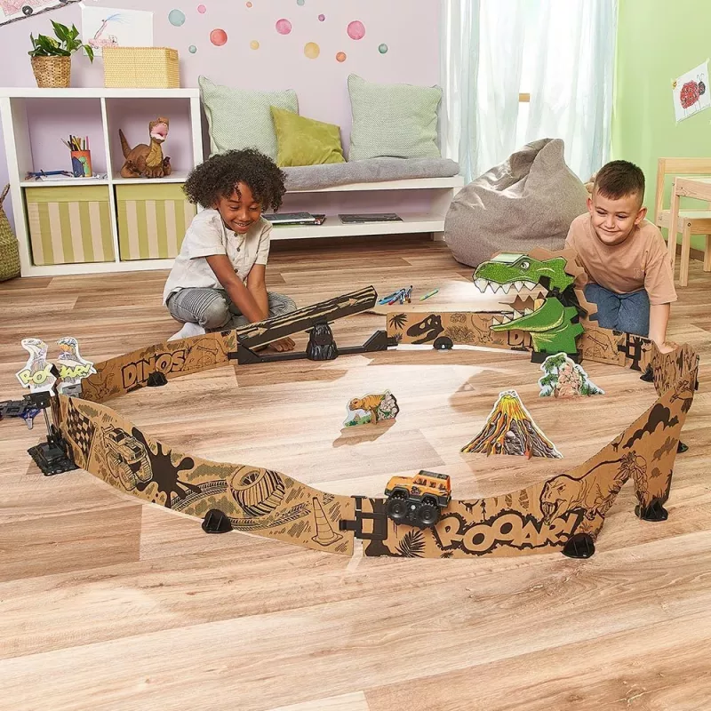Conjunto de pista de corrida de brinquedo VTech Car-Board Racers Dino Adventure, pista