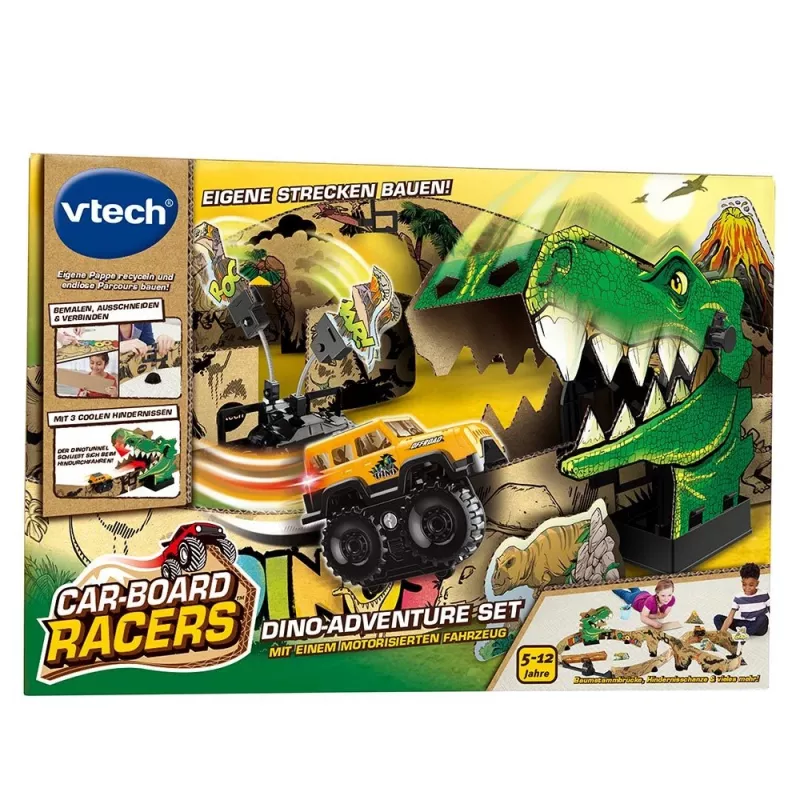 Conjunto de pista de corrida de brinquedo VTech Car-Board Racers Dino Adventure, pista