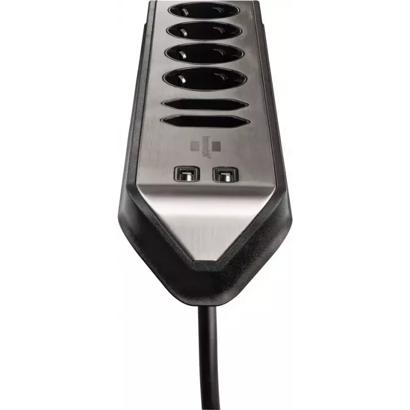 Régua de tomadas Brennenstuhl 1153590610 2 m 6 tomadas AC interior preto prateado