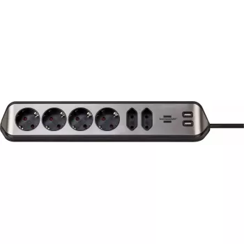 Régua de tomadas Brennenstuhl 1153590610 2 m 6 tomadas AC interior preto prateado