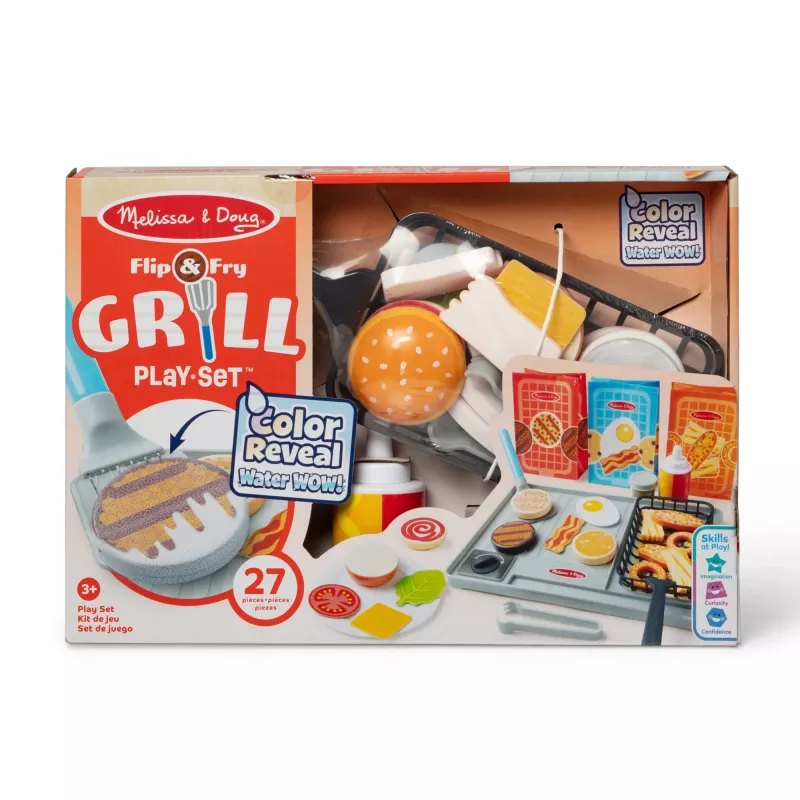 Melissa & Doug Flip & Fry conjunto de grelhar com alimentos de brincar com mudança de cor Water WOW!, brinquedo pré-escolar a partir dos 3 anos