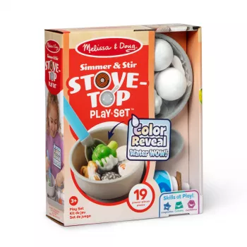 Melissa & Doug Simmer & Stir conjunto de fogão com alimentos de brincar com revelação de cor Water WOW, brinquedo pré-escolar a partir dos 3 anos