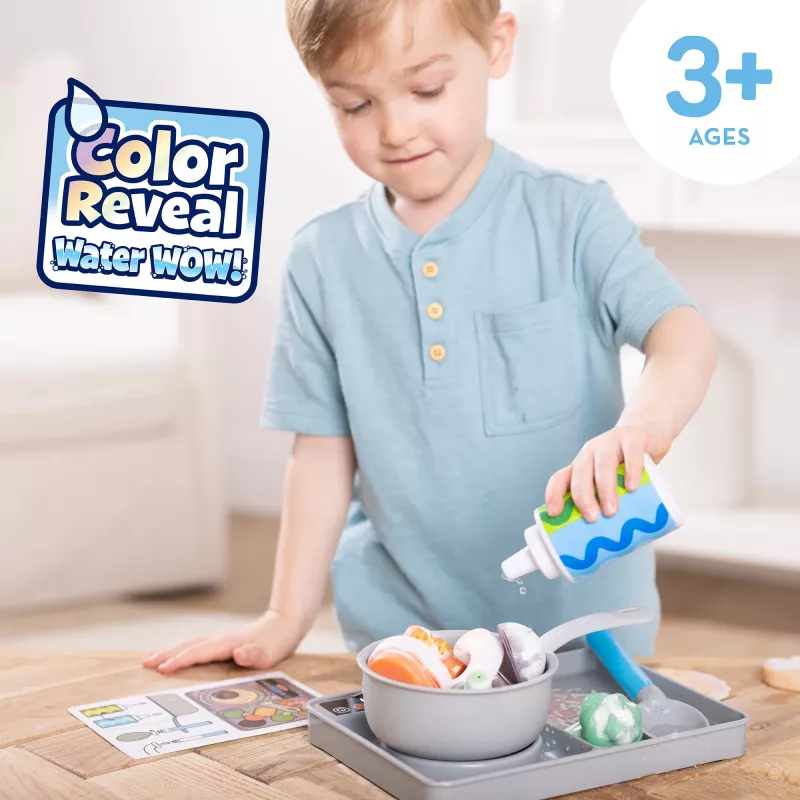 Melissa & Doug Simmer & Stir conjunto de fogão com alimentos de brincar com revelação de cor Water WOW, brinquedo pré-escolar a partir dos 3 anos