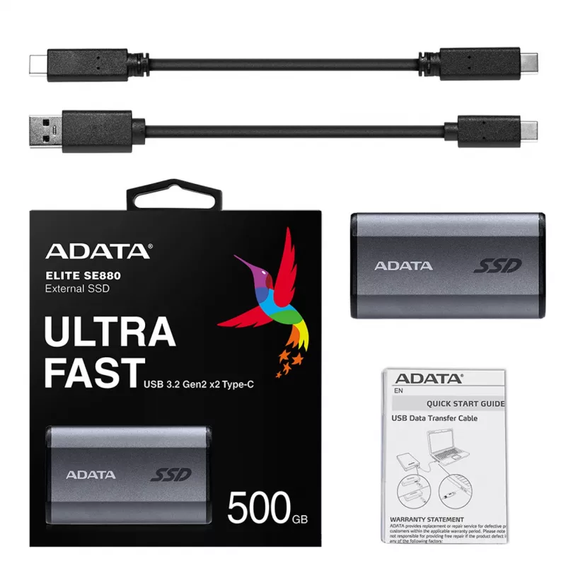 ADATA SE880 500 GB USB Type-C 3.2 Gen 2 (3.1 Gen 2) Wi-Fi cinzento