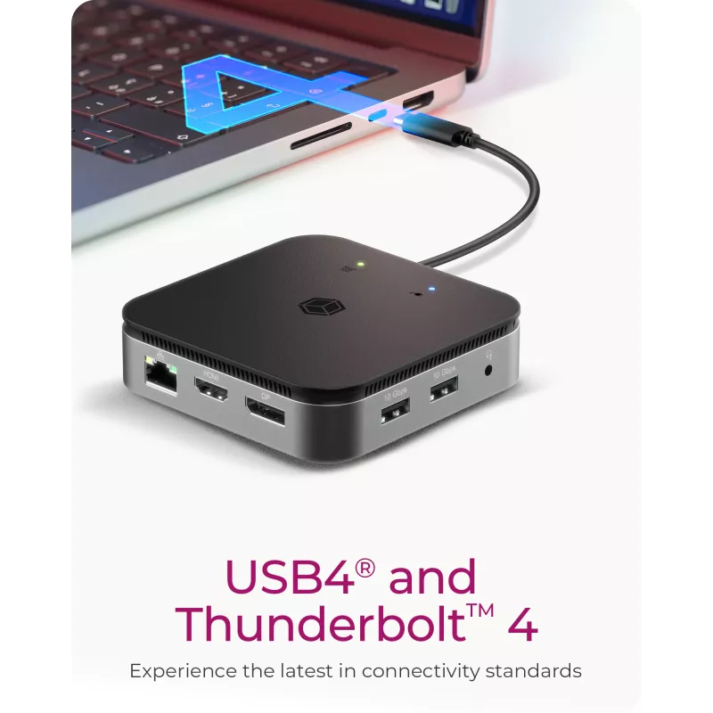 ICY BOX docking station USB4® 7 em 1 com saída de vídeo dupla, com fios, USB4, 60 W, 3,5 mm, 10,100,1000 Mbit/s, antracite
