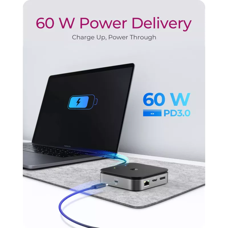 ICY BOX docking station USB4® 7 em 1 com saída de vídeo dupla, com fios, USB4, 60 W, 3,5 mm, 10,100,1000 Mbit/s, antracite