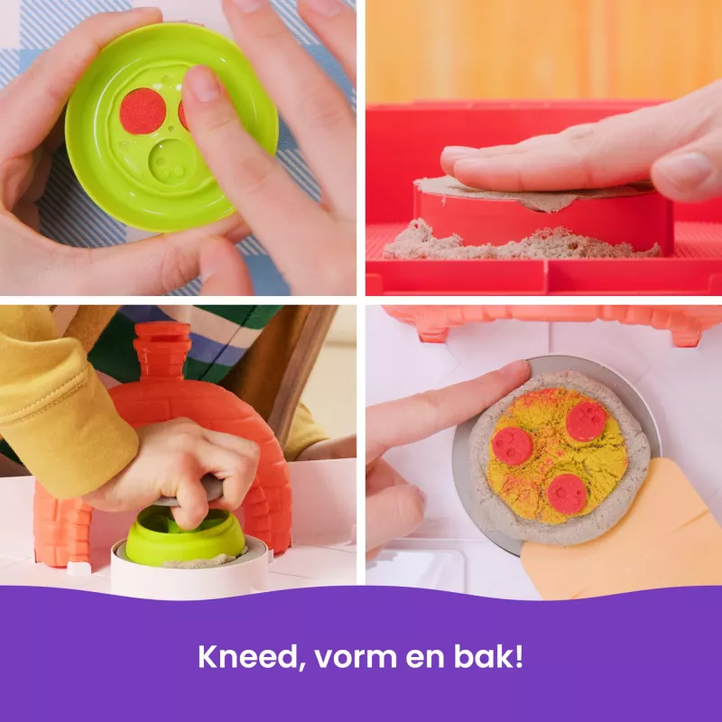 Kinetic Sand, conjunto de brincar SquishPizza forno de pizza que cresce, presentes criativos de Páscoa, inclui 1 lb de areia de brincar moldável & 5 ferramentas, artesanato de alimentos de brincar brinquedo para crianças