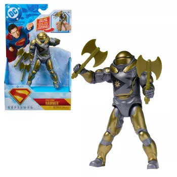 Figura de ação Superman Hammer of Boravia 6 polegadas, estilo do filme, inclui 2 acessórios, dourado/cinzento