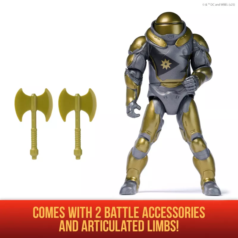 Figura de ação Superman Hammer of Boravia 6 polegadas, estilo do filme, inclui 2 acessórios, dourado/cinzento