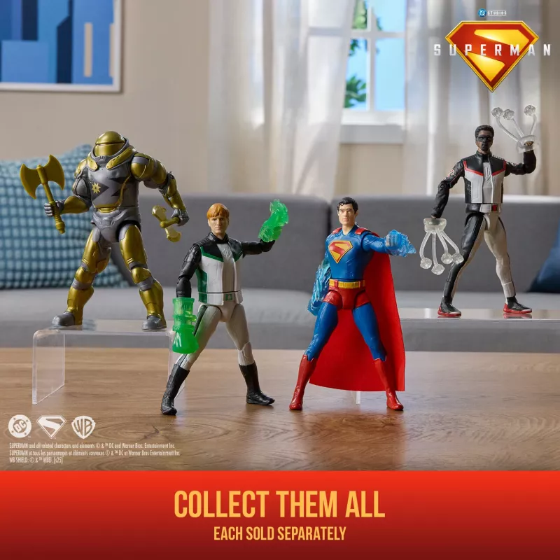 Figura de ação Superman Hammer of Boravia 6 polegadas, estilo do filme, inclui 2 acessórios, dourado/cinzento