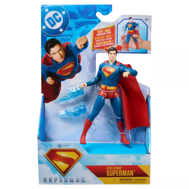 DC Comics, SUPERMAN Figura de ação Epic Strike, 15 cm de altura, estilo autêntico do filme, inclui 2 acessórios, brinquedo para rapazes e raparigas a partir dos 4 anos