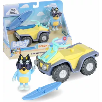 Moose Toys Bluey S9 Conjunto de figura e veículo Quad de praia com Bandit