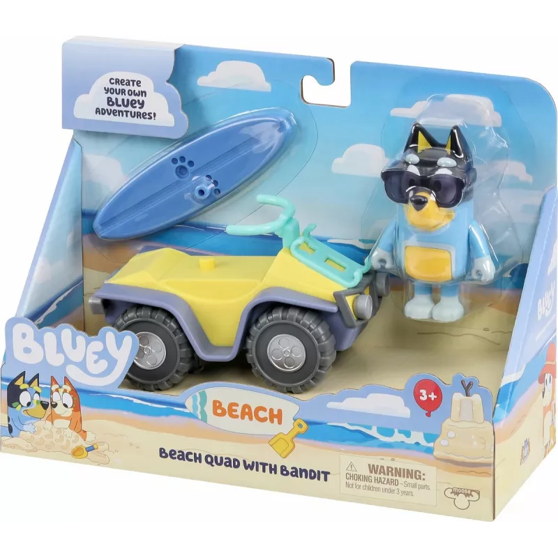 Moose Toys Bluey S9 Conjunto de figura e veículo Quad de praia com Bandit