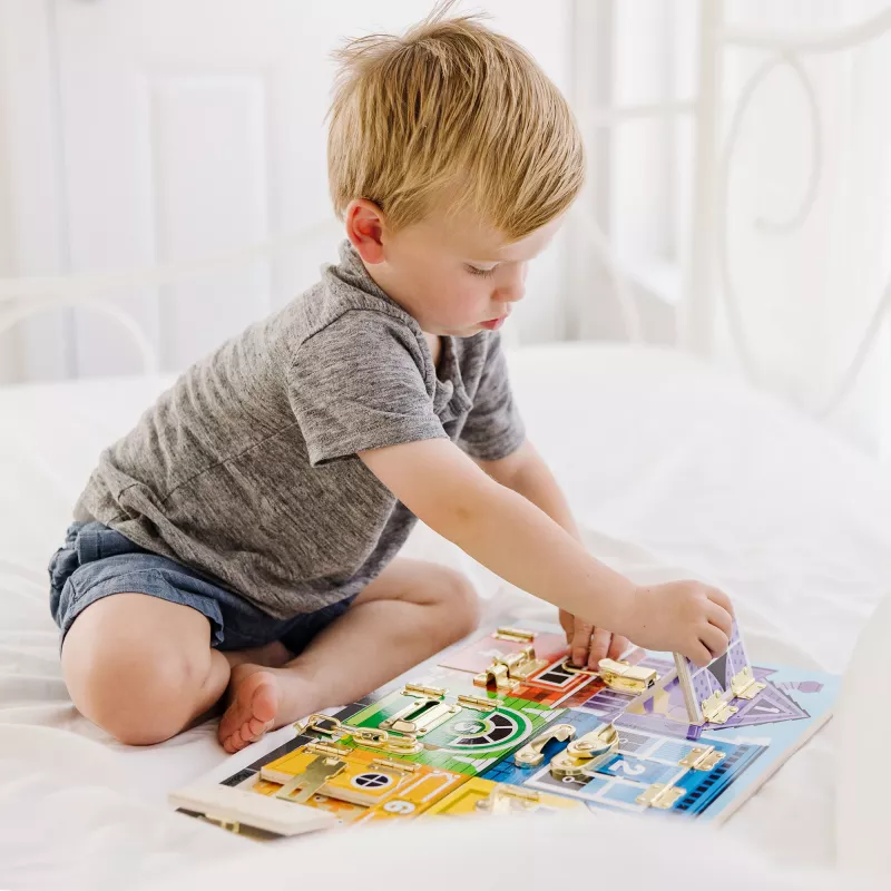 Melissa & Doug MDT MSK Latches Board Display GML, 3 ano(s), Madeira, Multicolor
