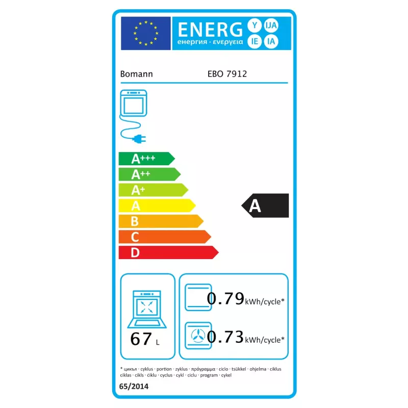 Forno elétrico de encastrar BOMANN EBO 7912 — 67 l, 3650 W, controlo tátil, limpeza por pirólise, preto