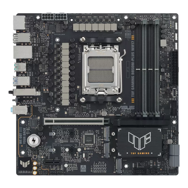 Placa-mãe ASUS TUF GAMING B850M-PLUS WIFI7 micro ATX, AMD B850, Socket AM5, DDR5, 4 DIMM, 256GB, Wi‑Fi 7, 2,5Gb LAN