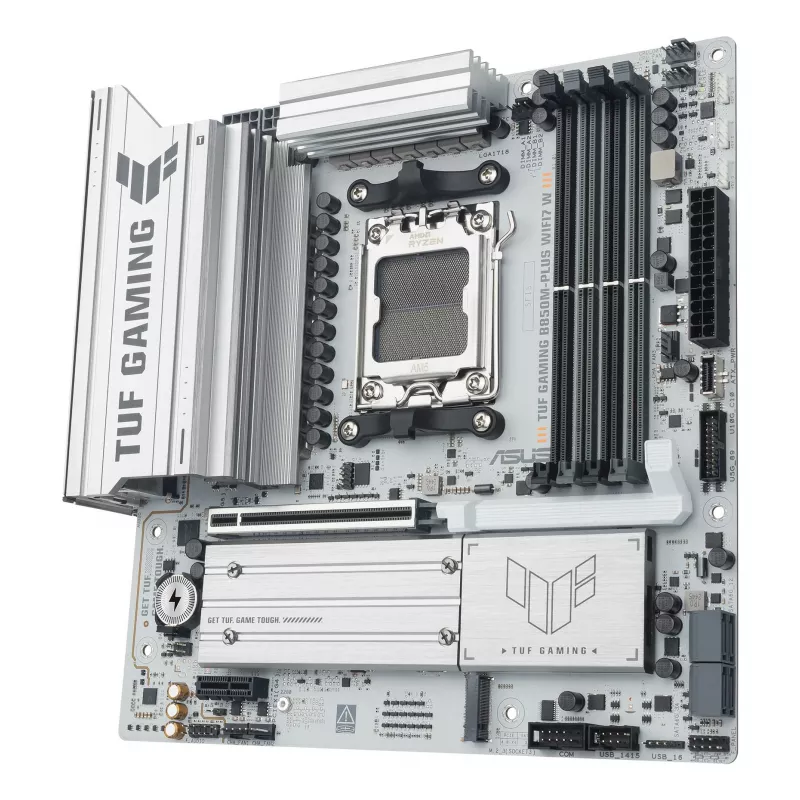 Placa-mãe ASUS TUF GAMING B850M-PLUS WIFI7 W, AMD B850, Socket AM5, micro ATX, DDR5, 4×DIMM, até 256 GB, Wi‑Fi 7, 2,5Gb Ethernet